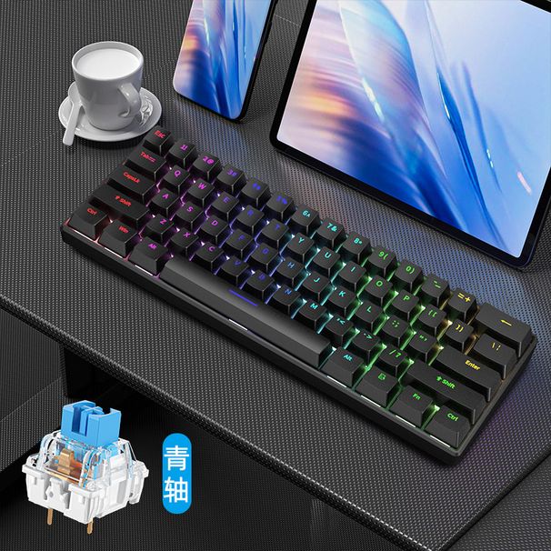 2025 H61K Mechanical Keyboard Green Black Tea Black Axis Mixed Light Laptop Wired Game Keypad Simple_voghion.com