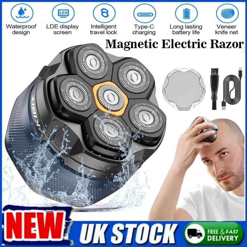 Rasoir électrique pour hommes chauves, rasoir magnétique 6D, tondeuse à barbe humide/sèche_voghion.com