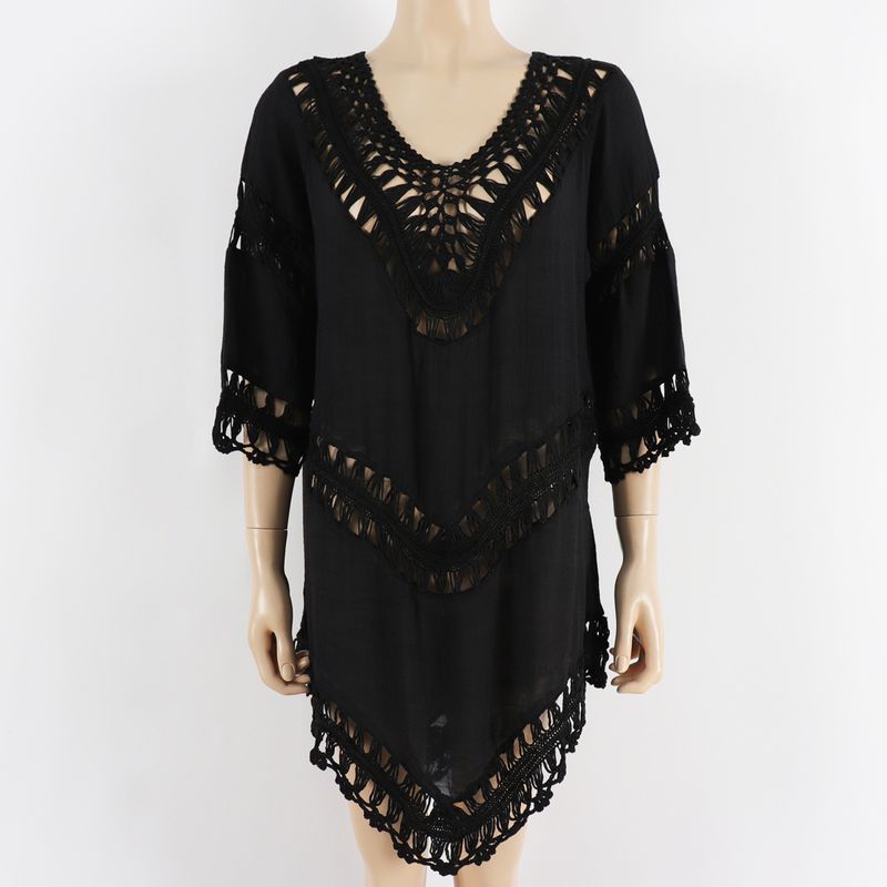 Summer Beach Vacation Sun Protection Cover-Up Handmade Hollow Loose Swimwear_voghion.com