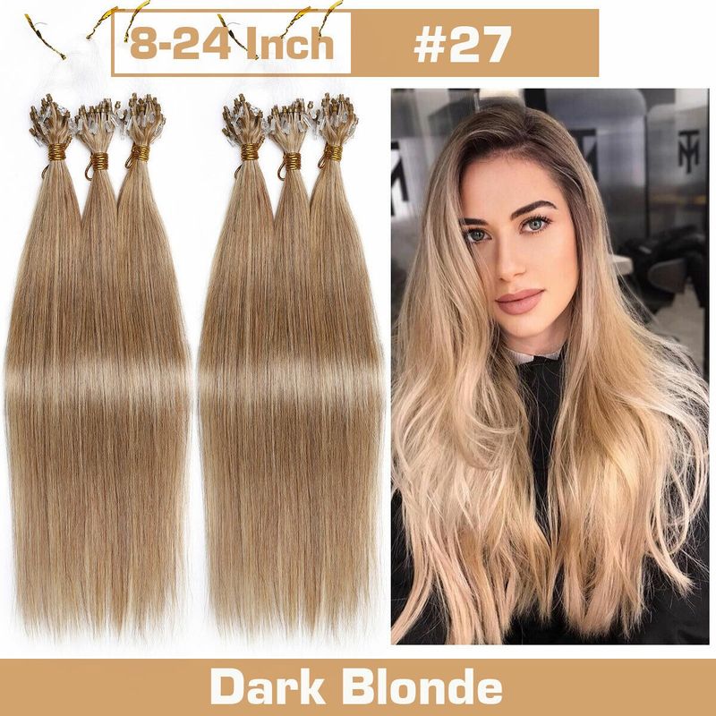 Straight Micro Loop Hair Extension 100% Remy Human Fasion Hair Micro Link Natural Human Hair for Women 50pcs/Set #27 Dark Blonde_voghion.com