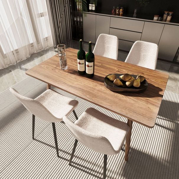 47' Modern Minimalist MDF Wood Color Dining Table And Beige Dining Chair For 4,black Metal Legs, Small Sized Dining Table, Office Desk, Kitchen Tabl_voghion.com