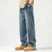 American Style Stonewashed Spring And Autumn New Vintage Three-Dimensional Tailored Slightly Tapered Straight-Leg Jeans_voghion.com