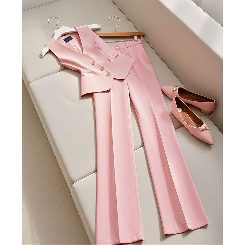 Abbigliamento da donna, abito da dramma, temperamento capace, stile di alta qualità, piccolo profumo, gilet rosa, pantaloni, due pezzi, completo alla moda_voghion.com
