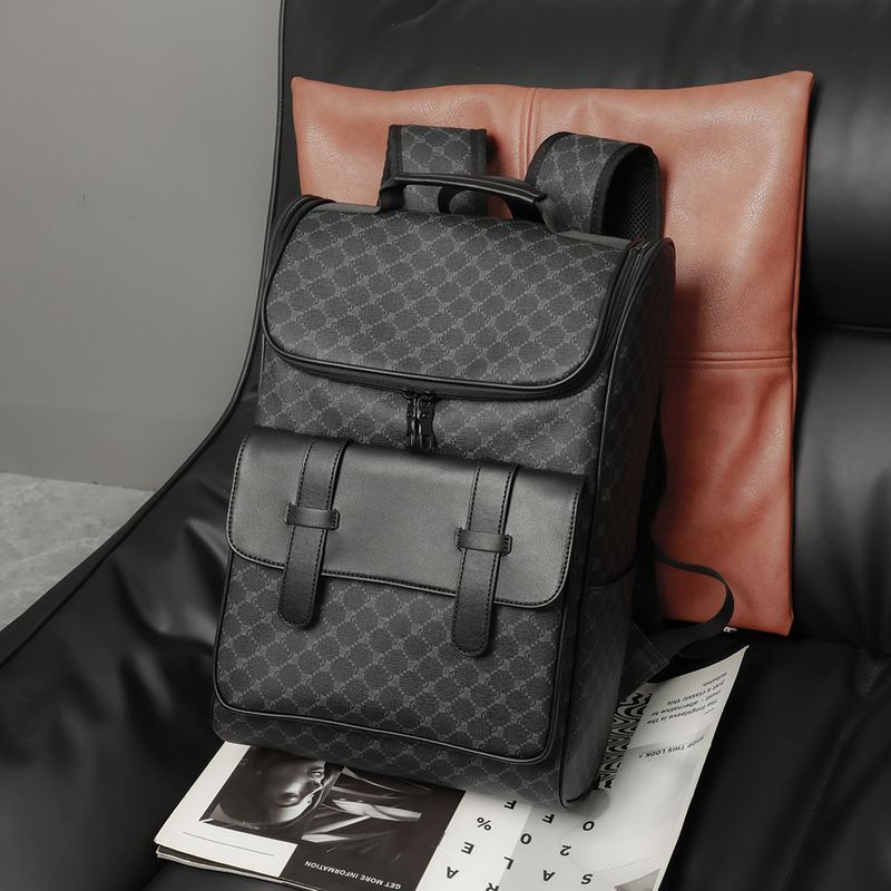 Designer Trendy Brand Fashionable And Classic Checkerboard Printed Large Capacity Backpack, Men's Computer File Backpack_voghion.com