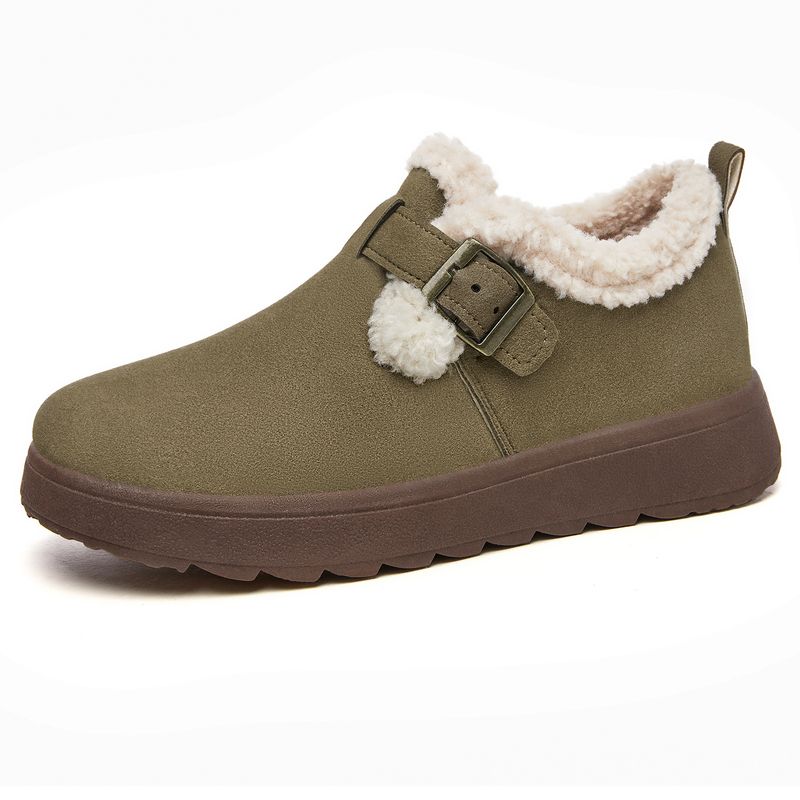 Sapatos estilo 25ss à prova de frio, novos, quentes, para neve, rasos, confortáveis, curtos, forrados com lã, engrossados, sola macia, bota de algodão feminina_voghion.com