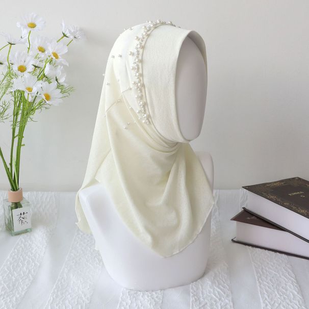 Copricapo con perline Hijab da donna, fascia per capelli tinta unita, sciarpa comoda e scialle_voghion.com