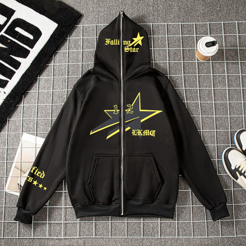 Y2K casual full zip American cardigan jacket, autumn and winter with fleece hoodie, ziphoodie_voghion.com