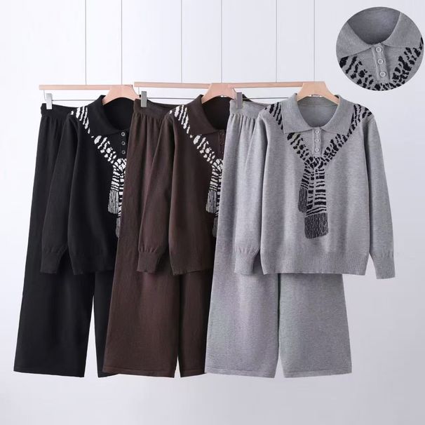 Trendiges bedrucktes 2-teiliges Set – Fließende Hose mit weitem Bein und schmal geschnittenes Langarm-Top für Damen_voghion.com