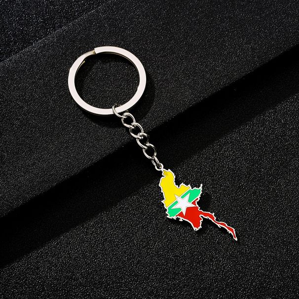 Myanmar Map Flag Keychain – Retro Ethnic Titanium Steel Decorative Accessory For Men & Women_voghion.com