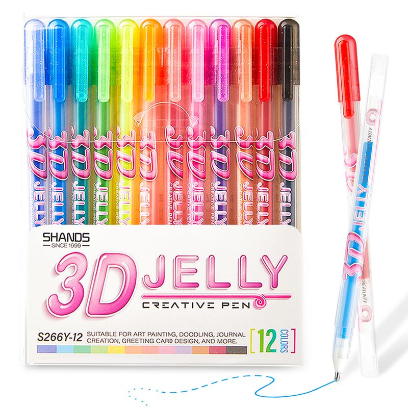 12-Pack 3D Jelly Pens For Kids - Vibrant DIY Drawing & Crafting, Non-Toxic Ergonomic Gel Pens For Creative Art Projects, Perfect Gift For Boys & Girls_voghion.com