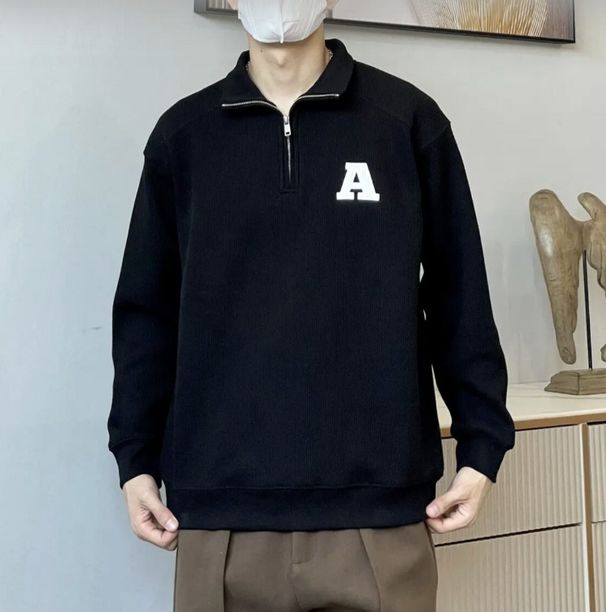 Suéter de gola alta com letras bordadas, versão coreana, blusa masculina da moda, primavera e outono, casaco masculino casual e bonito_voghion.com