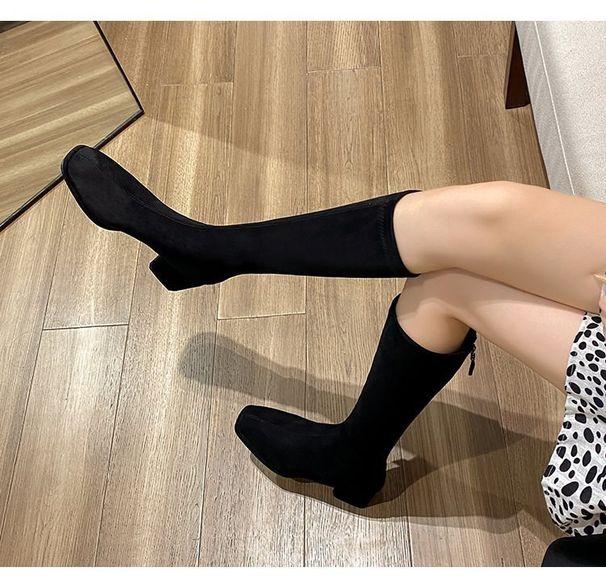 Stivali sopra il ginocchio lunghi e piccoli in pelle scamosciata con punta quadrata, elasticizzati e versatili, da donna, nuovi, 2025_voghion.com