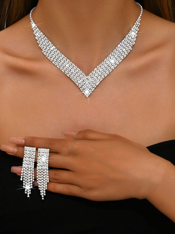 Damen-Schmuckset, High-End-Design, voller Diamanten, super funkelnd, Halskette, Quaste, Ohrringe, Armband, Ring-Set, Brautmode-Schmuckset_voghion.com