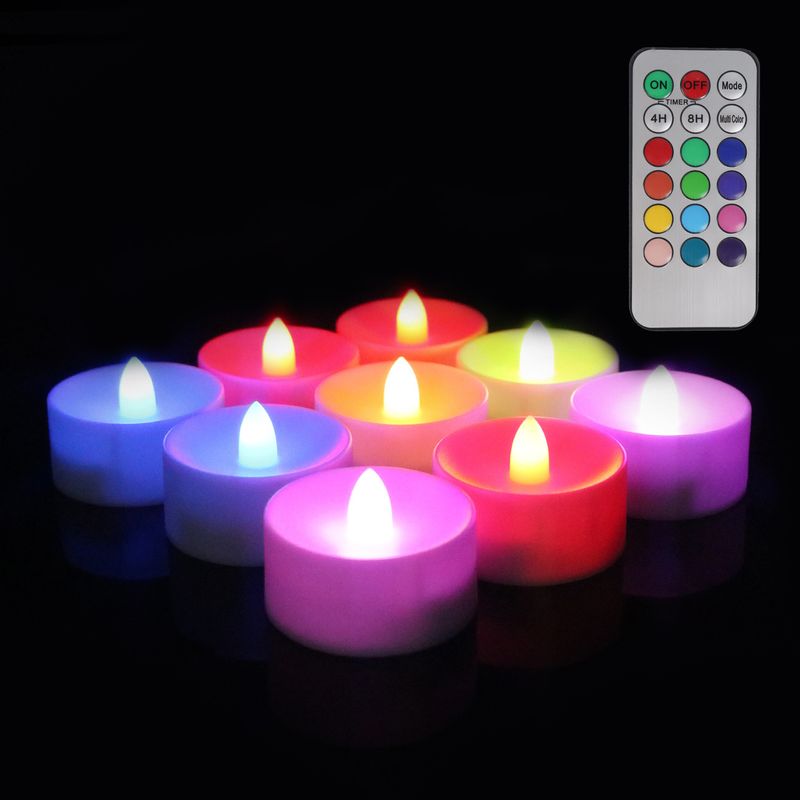 Candela LED con telecomando - 12 colori cangianti, funzione timer a 18 tasti per decorazioni per matrimoni, Halloween e feste (5,5x4 cm)_voghion.com