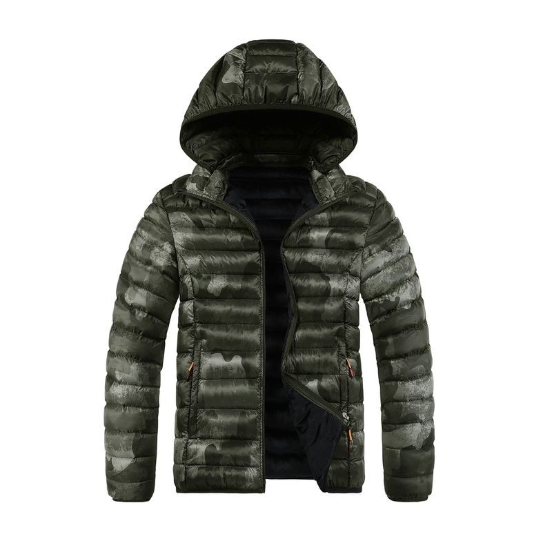 Giacca mimetica con cappuccio e cerniera da uomo - Vestibilità slim, cappuccio staccabile, imbottitura in poliestere leggero per abbigliamento invernale all'aperto e casual (grigio)_voghion.com