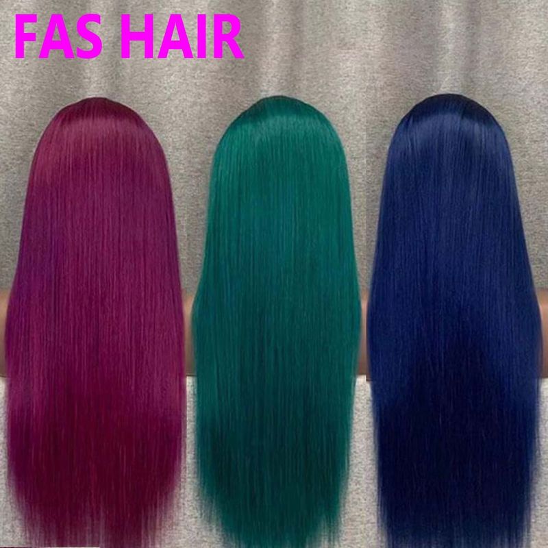 Perruque longue et colorée, cheveux lisses, bleu, vert, violet – 100 % cheveux humains, couleurs vives et texture soyeuse._voghion.com
