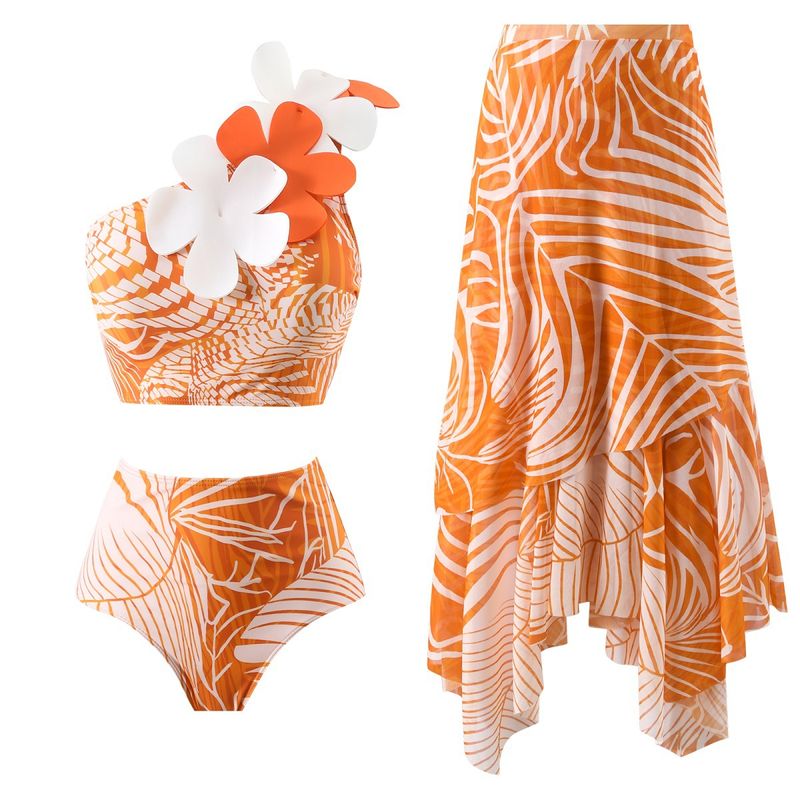 New Sexy One-piece Swimsuit Women Hot Spring Fashion One-shoulder Swimsuit Chiffon Split Beach Dress Set_voghion.com