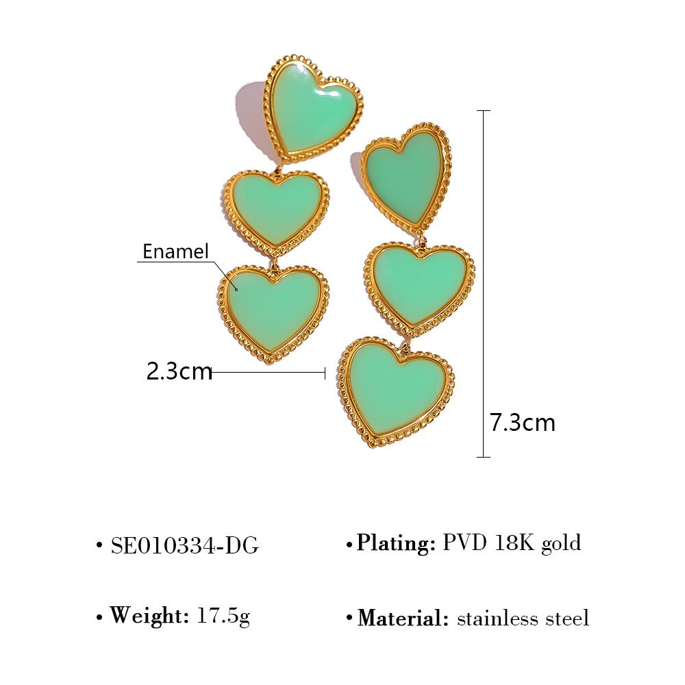 Orecchini lunghi retrò a goccia d'olio con nappa d'amore in acciaio inossidabile dorato con tre strati di bordo per le donne_voghion.com