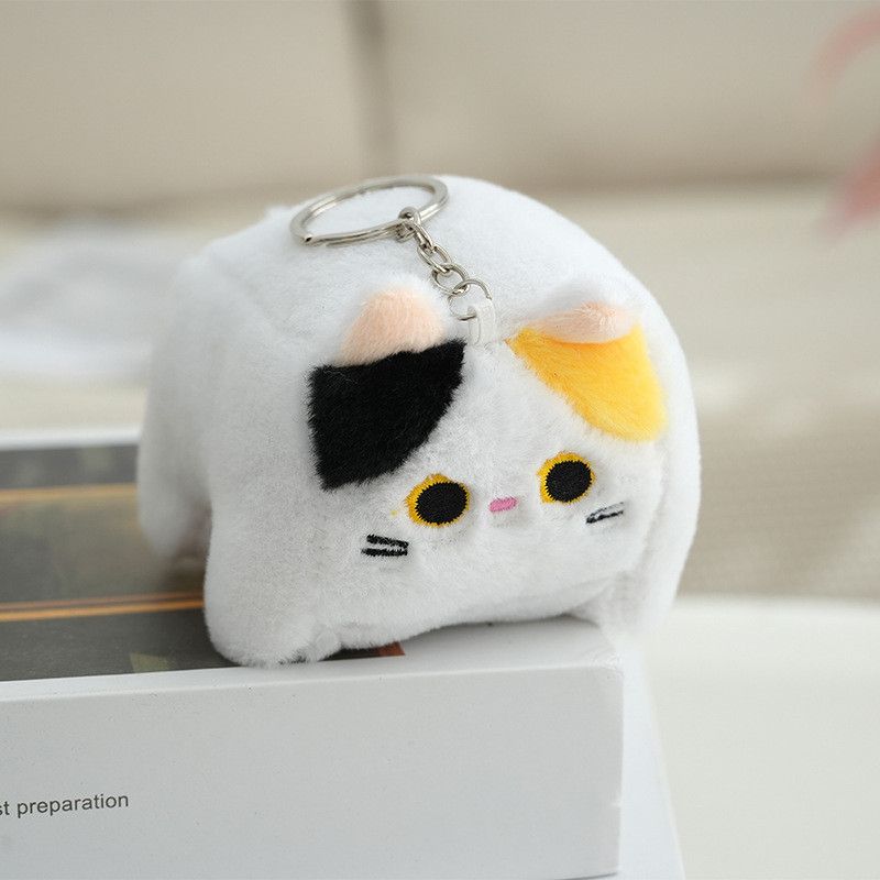Cat Keychain Fluffy Adorable Plush Toy Soft Cartoon Square Kitty Bag Charm_voghion.com