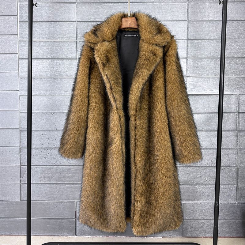 ​​Women’s Faux Fur Coat – Mid-Length Winter Coat With Suit Collar, Luxe Wolf Grey (S-XL)​​_voghion.com