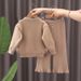 Set aus Strickpullover und Schlaghose für Mädchen – Koreanischer Stil, 3–8 Jahre (90–130 cm), weiche Polyestermischung, Schleifenakzent, Beige/Pink/Khaki_voghion.com