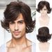 Synthetic Clip-in Men's Wigs Brown Side Parted Short Curly Hair Reverse Curling Wig Set Fashion Men's Wig_voghion.com
