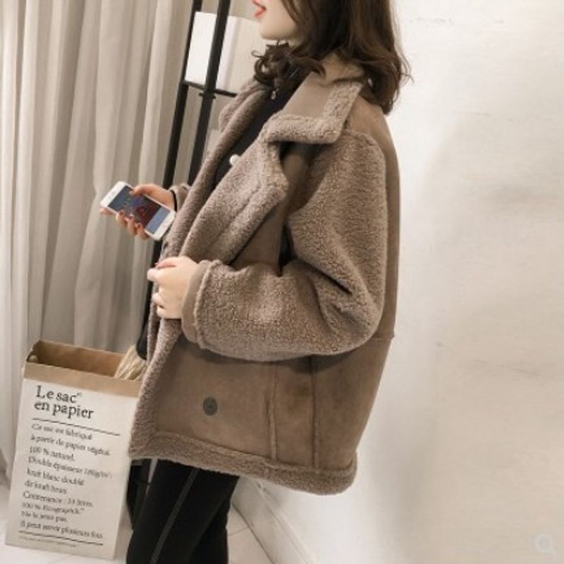 Women's Clothing  Lambswool Coat Women New Loose Bf Style Fur Plush Motorcycle Jacket Tops Trendy_voghion.com