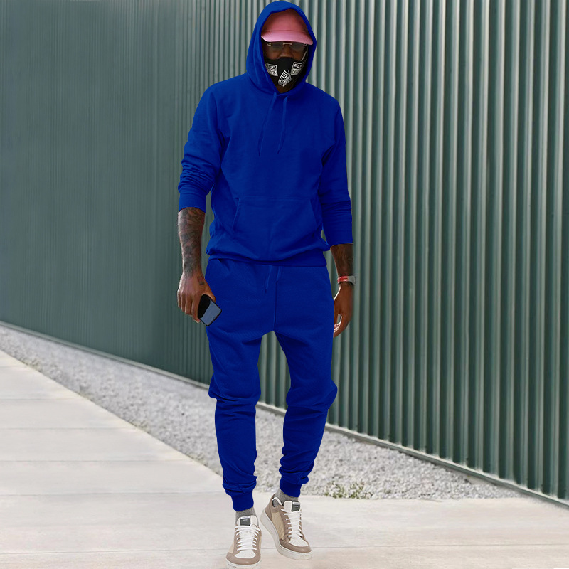 Men's Clothing velvet sweatshirt men's hooded loose solid color large size blank pullover trousers casual suit_voghion.com