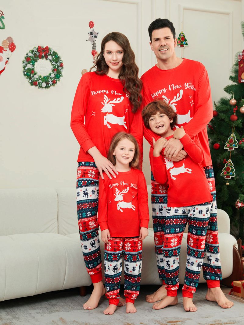 Christmas Santa Deer Snowflake letters Christmas family dress printed homewear sleep_voghion.com
