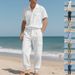 Men's Loose High-End Hip-Hop Cargo Sports Casual Long Pants Linen Beach Short Sleeve Shirt Set_voghion.com