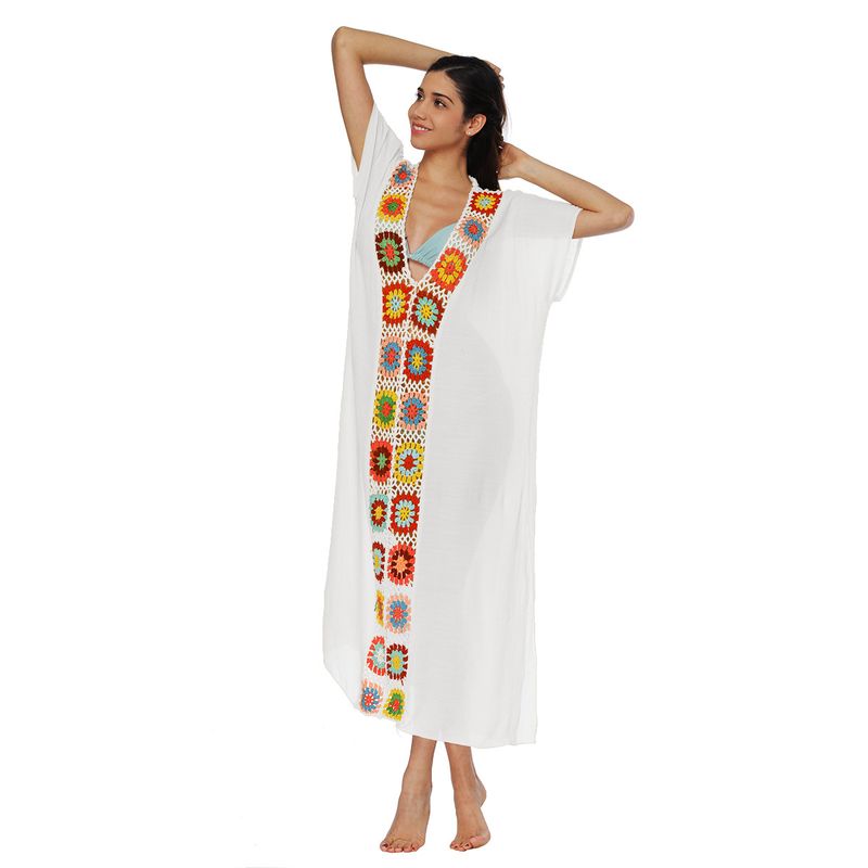 Robe patchwork crochetée à la main pour femmes fendue jupe longue sexy plage couvrir_voghion.com