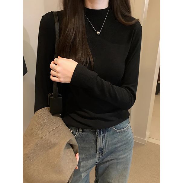 Maglietta da donna con colletto rialzato, intimo primaverile e autunnale, indossabile all'esterno, vestibilità slim, taglie forti, regolare_voghion.com