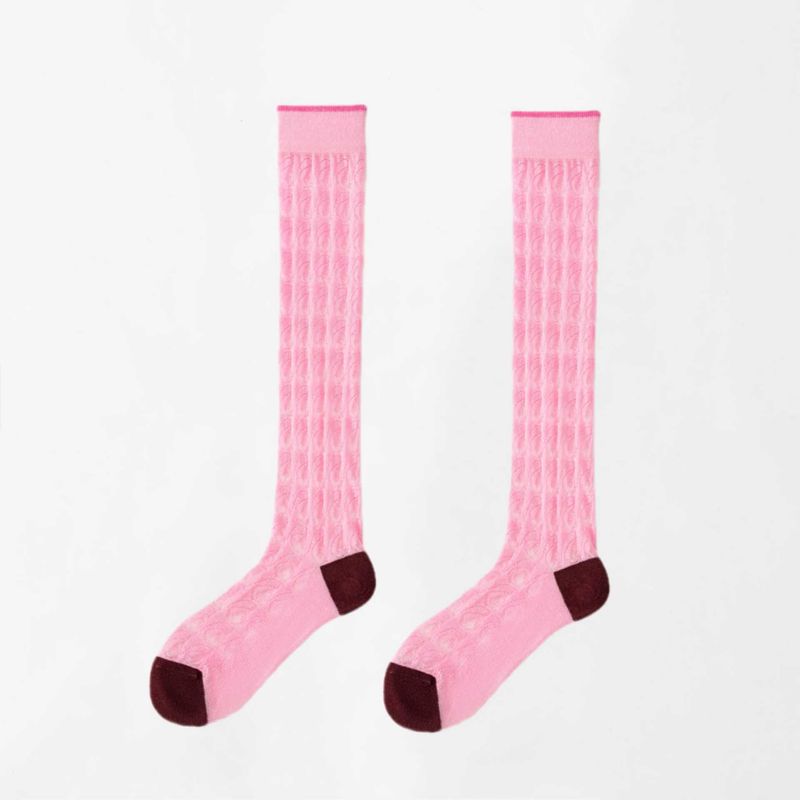 Spring And Summer Women's Thin Calf Colorblocking Glass Silk Long Mesh Trendy Women's Socks_voghion.com