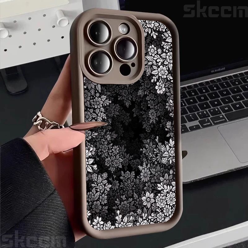 Luxus-Telefonhülle mit Sakura-Laub-Design für iPhone 16 15 14 Pro Max 11 12 13 16E XS X XR 7 8 Plus Matte stoßfeste Softcover_voghion.com