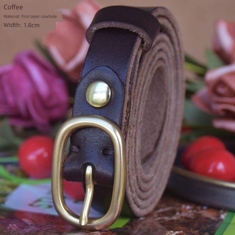 Denim Brass Buckle Women's Vintage Ornament Leather Belt_voghion.com