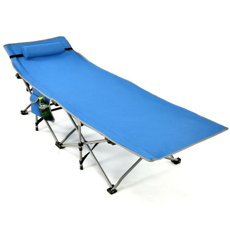 Folding Camping Cot with Side Storage Pocket Detachable Headrest_voghion.com