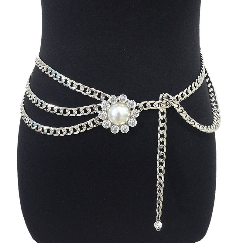 Nuova cintura sottile da donna, perla casual, grande decorazione, catena di metallo, inserto di diamanti acquatici, gonna abbinata_voghion.com