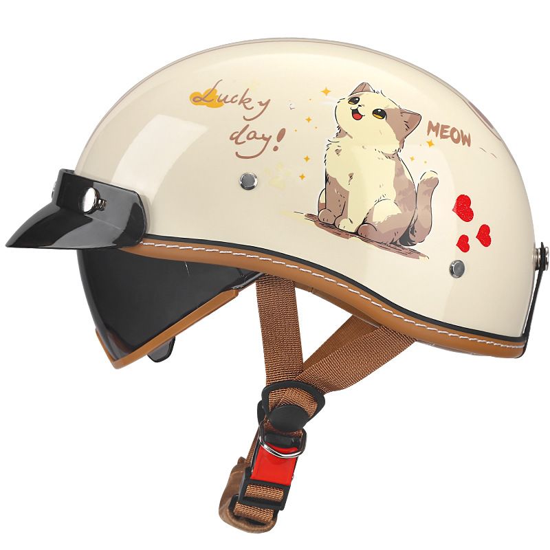 Retro Motorcycle Helmet For Men & Women - Vintage Style ABS Half Helmet With Multiple Lens Options (Transparent, Tinted, Mirrored)_voghion.com