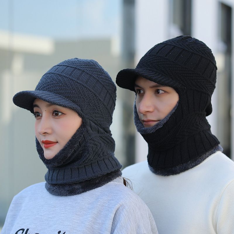Spot knitted hat autumn and winter men's outdoor warm face-covering woolen hat ladies cycling bib one-piece fleece pullover hat_voghion.com