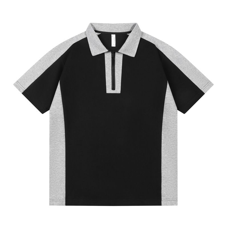 Polo da uomo in stile campus - Maglia casual a maniche corte con mezza cerniera e colori a contrasto - Vestibilità regolare per l'estate (bianco/nero/color terra)_voghion.com