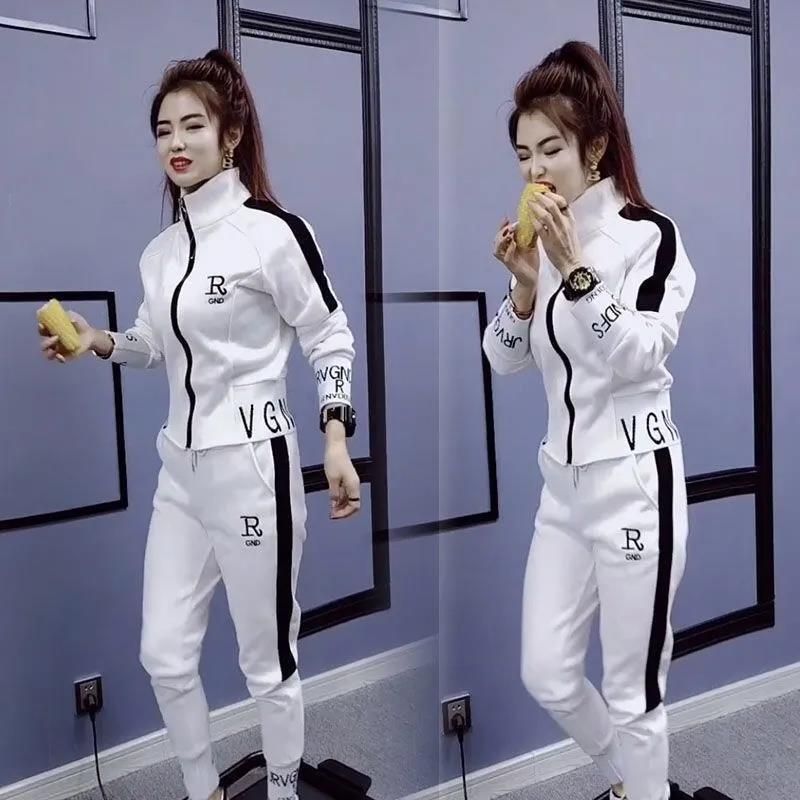 Women's Clothing Fashion sports suits for women 2024 spring and autumn new style casual long sleeved slim pants student two piece suit trendy_voghion.com