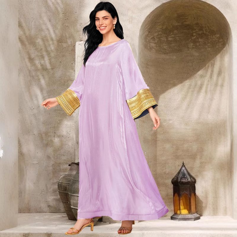Women's Clothing Middle Eastern Arabic Dress Glitter Long Dress Large Size Gold Luxury_voghion.com