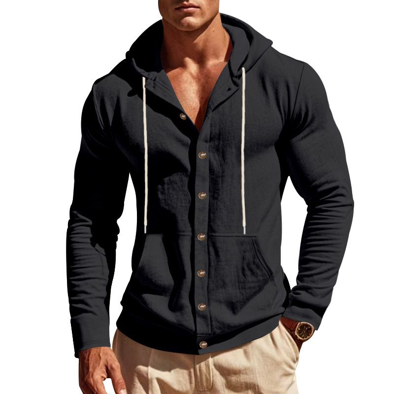 Chemise ample à manches longues et capuche pour homme, vêtement de plage décontracté et simple en lin_voghion.com