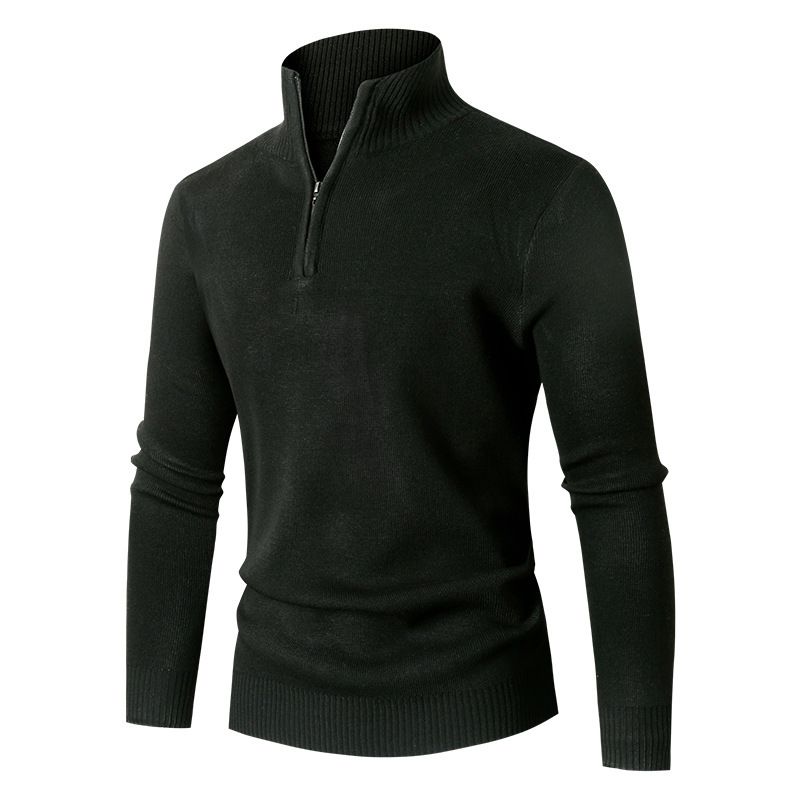 Autumn And Winter Men's Zippered Semi-High Neck Knitted Base Layer Sweater, Trendy, Casual And Warm Solid Color Simple P_voghion.com