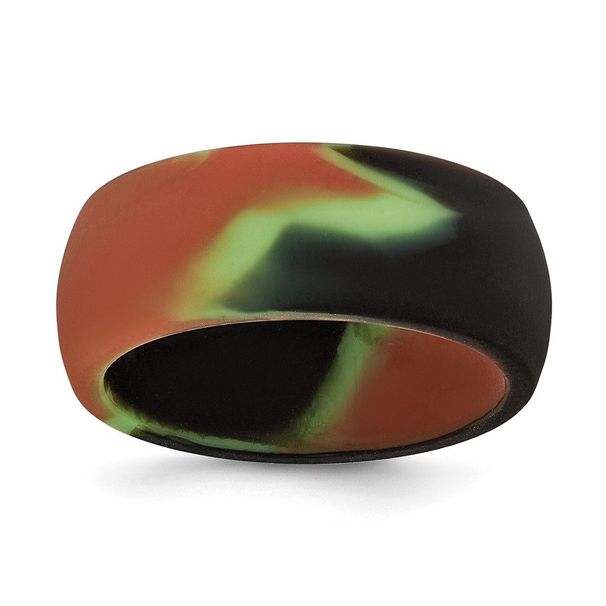 Silicone Green And Brown Camouflage 8.7mm Domed Band Size 9_voghion.com
