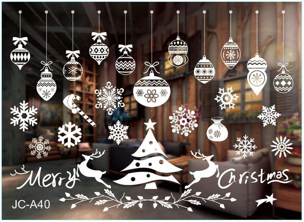 New Christmas decorations Colorful Christmas window stickers white snow wall stickers window dressing none Window marking tape_voghion.com