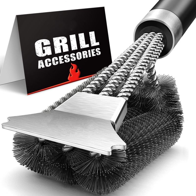 Dreiköpfige, dreilagige Drahtbürste, Grillbürste aus Edelstahl, Grill-Reinigungsbürste, Grillbürste, Grillwerkzeuge_voghion.com