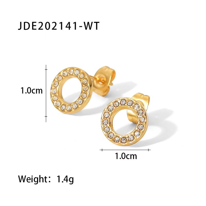 Kvinders titanium øreringe, forgyldte smykker i rustfrit stål, hule hvide cirkulære cubic zirconia øreringe_voghion.com