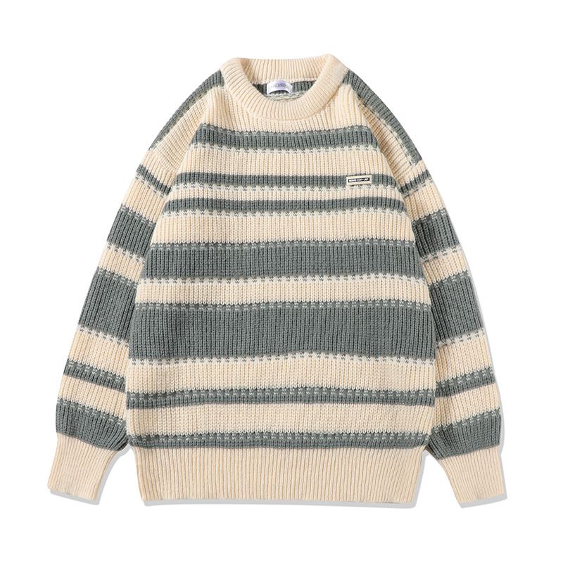 Sweater men's autumn and winter new knitwear jacket for boys and teenagers lazy loose striped base shirt_voghion.com