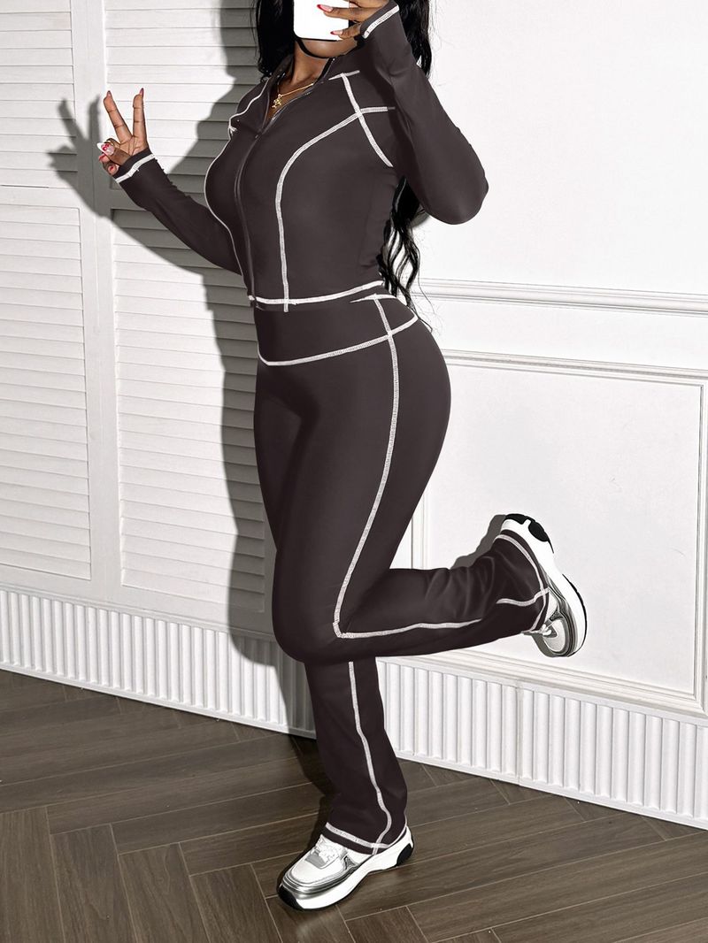 Autumn Winter Fashion Sports Long Sleeve Zipper Set Fitness Women's Yoga_voghion.com